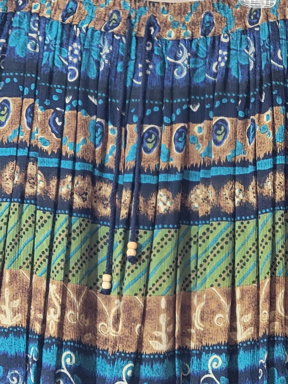 Liz Baker Teal, Navy & Brown Pleated Maxi Skirt